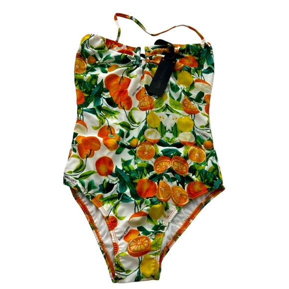 DANIELA CORTE Other - DANIELA CORTE White Citrus Print One Piece Swimsuit Silver accent Size Medium